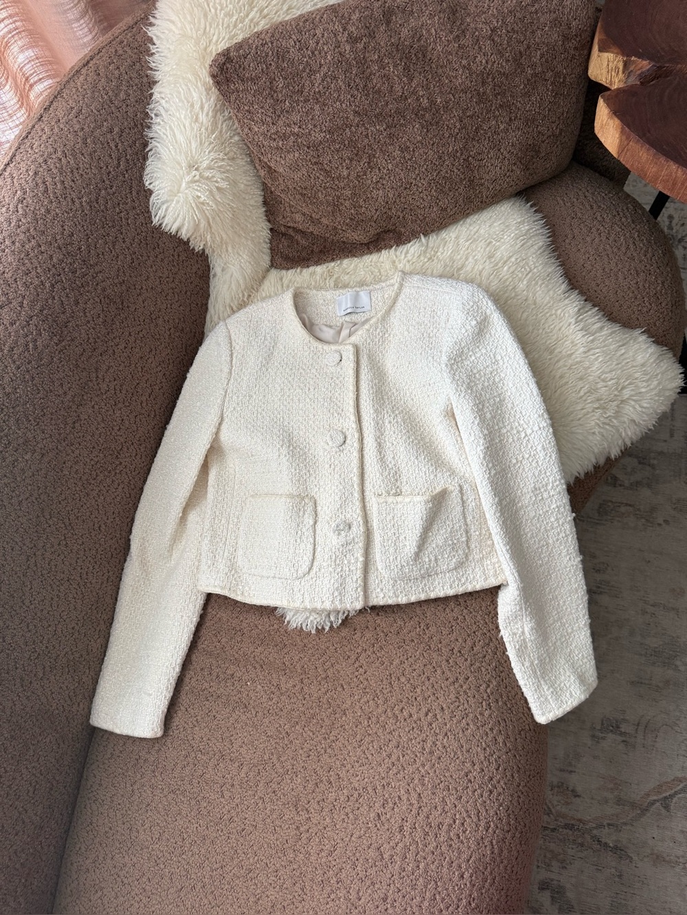 Rebecca Taylor Whipstitch Tweed Jacket in Neutral